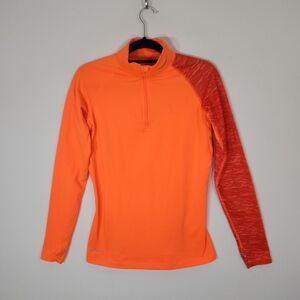 Nike Shirt Womens Medium Orange Pro Combat Fitted DriFit Swoosh Logo ThermaFit